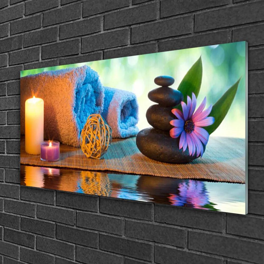 Skleneny obraz Sviečky kamene kvet 125x50 cm