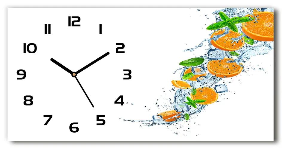 Vodorovné Moderné sklenené hodiny na stenu Pomaranče pl_zsp_60x30_f_114418756