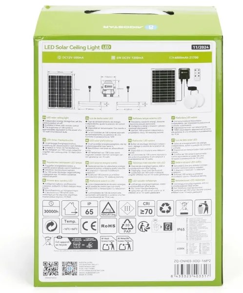 Aigostar - LED solárne svietidlo 2xLED/35W/12V 6000 mAh 6500K priemer 16,8 cm