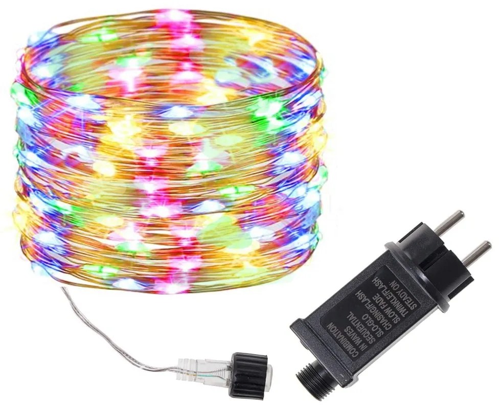 Vianočná led svetelná mikro reťaz vonkajšia + programator - 100led - 10m multicolour