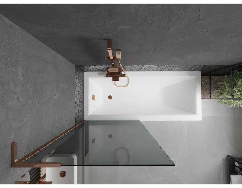 Mexen Next L, 1-krídlová vaňová zástena 80 x 150 cm, 6mm šedé sklo, ružové zlato profil, 895-080-000-03-40-60