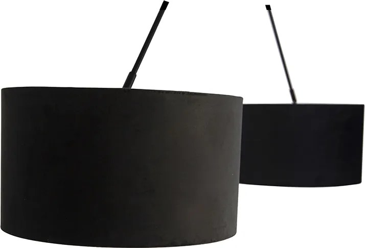 Závesné svietidlo čierne s čiernymi a zlatými zamatovými tienidlami 35 cm 2-svetlo - Blitz