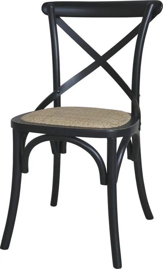 Čierna drevená stolička s ratanovým výpletom Old French chair - 55*51*89cm