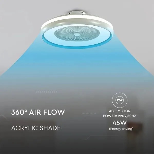 LED Stropné svietidlo s ventilátorom LED/45W/230V 3000/4000/6500K modrá