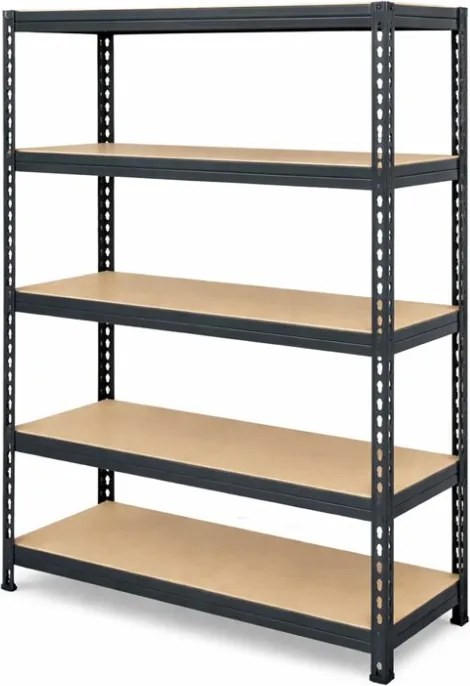 Regál 183x90x30 cm lakovaný 5-policový, nosnosť 100 kg, RIVET - čierny