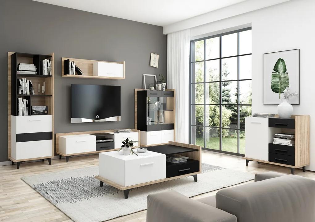 MEBLOCROSS Box obývacia izba sonoma svetlá / biela / čierna