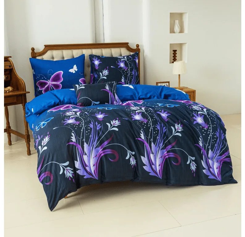 Obliečky z mikrovlákna VIOLET BUTTERFLY tmavo modré Rozmer obliečky: 70 x 90 cm | 140 x 200 cm