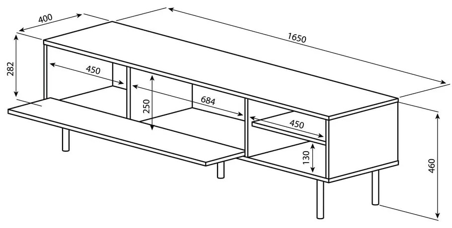 TV stolík v dekore duba v čierno-prírodnej farbe 165x40 cm Ampère – TemaHome