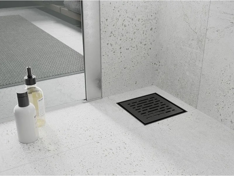 Mexen Flat-Q M01 štvorcová podlahová vpust 15 x 15 cm, čierny - 1710315