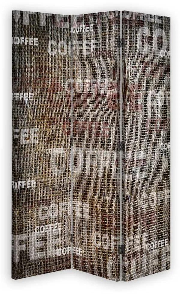 Ozdobný paraván Káva Vintage Retro nápis - 110x170 cm, trojdielny, obojstranný paraván 360°