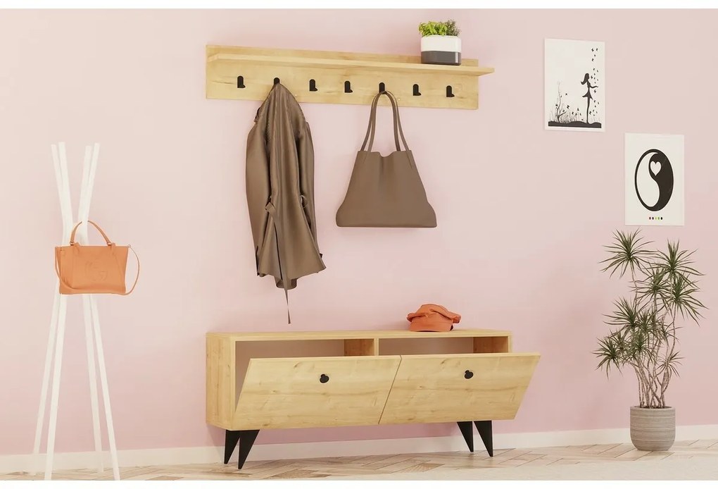 Nástenný vešiak s botníkom Rupa Oak