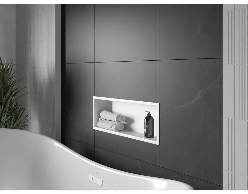 Mexen X-Wall-R, polička na zapustenie na obklad s golierom 60 x 20 cm, biela, 1920602010