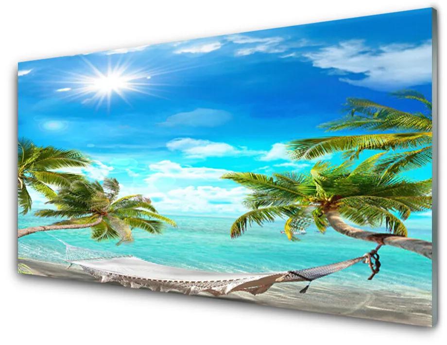 Sklenený obklad Do kuchyne Tropické palmy hamaka pláž 100x50 cm