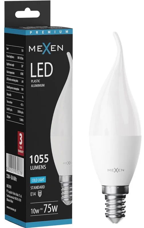 Mexen Nova, LED žiarovka plameň E14, C37, 10W, Neutrálna - 4000K, 1055 lm - L106-E14-1040-01