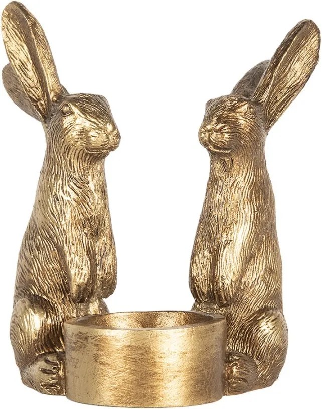 Zlatý antik svietnik na čajovú sviečku s králikmi - 10*8*12 cm