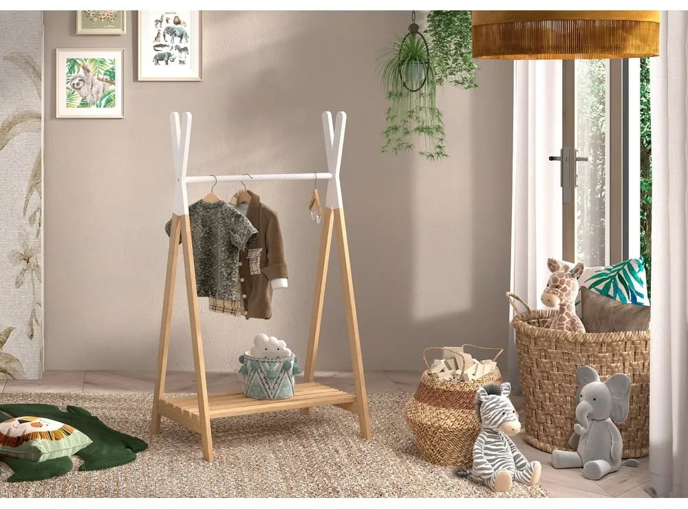 Detský vešiak z borovicového dreva v bielo-prírodnej farbe KIDDY - Vipack