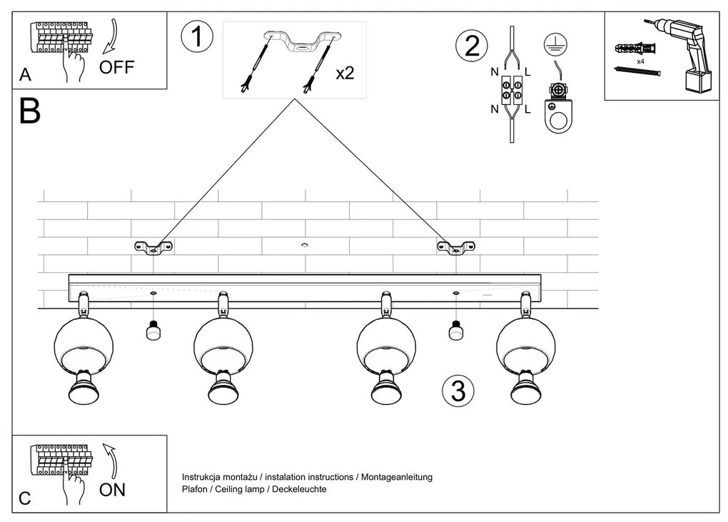 Stropné svietidlo OCULARE 4L biele