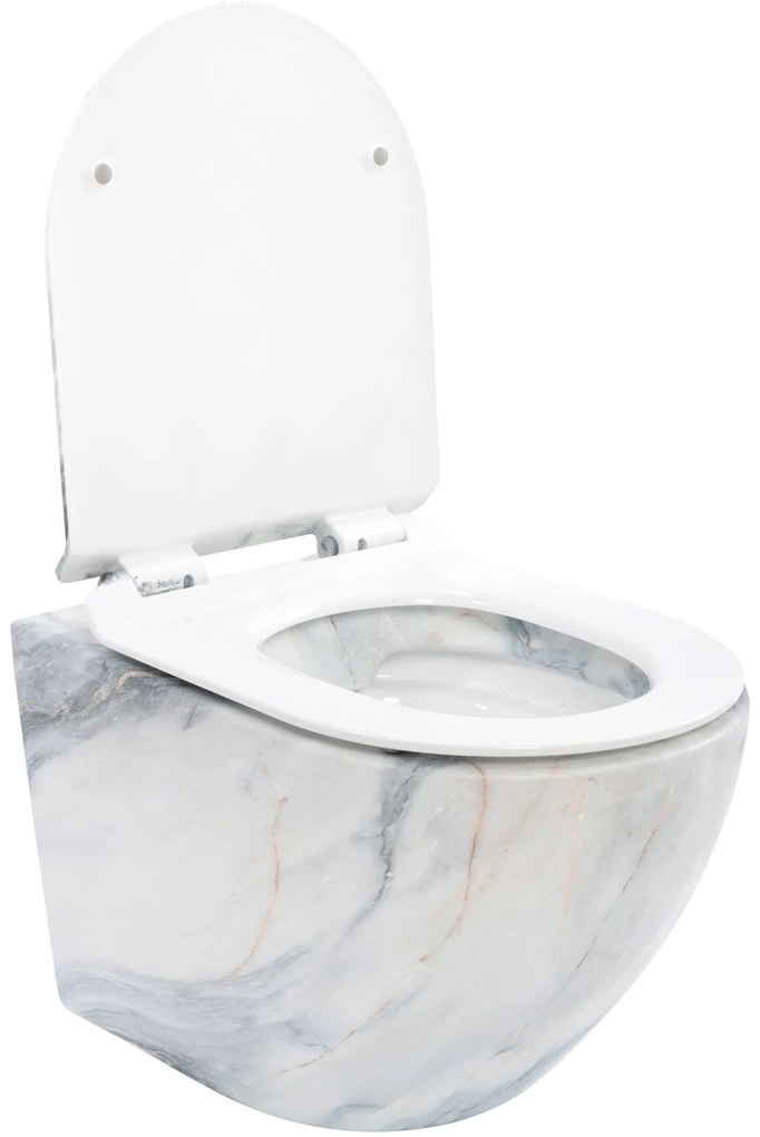 Rea Carlos, závesná WC misa Rimless 495x370x355 mm + toaletné sedadlo z duroplastu, imitácia kameňa Granit matný, REA-C8003