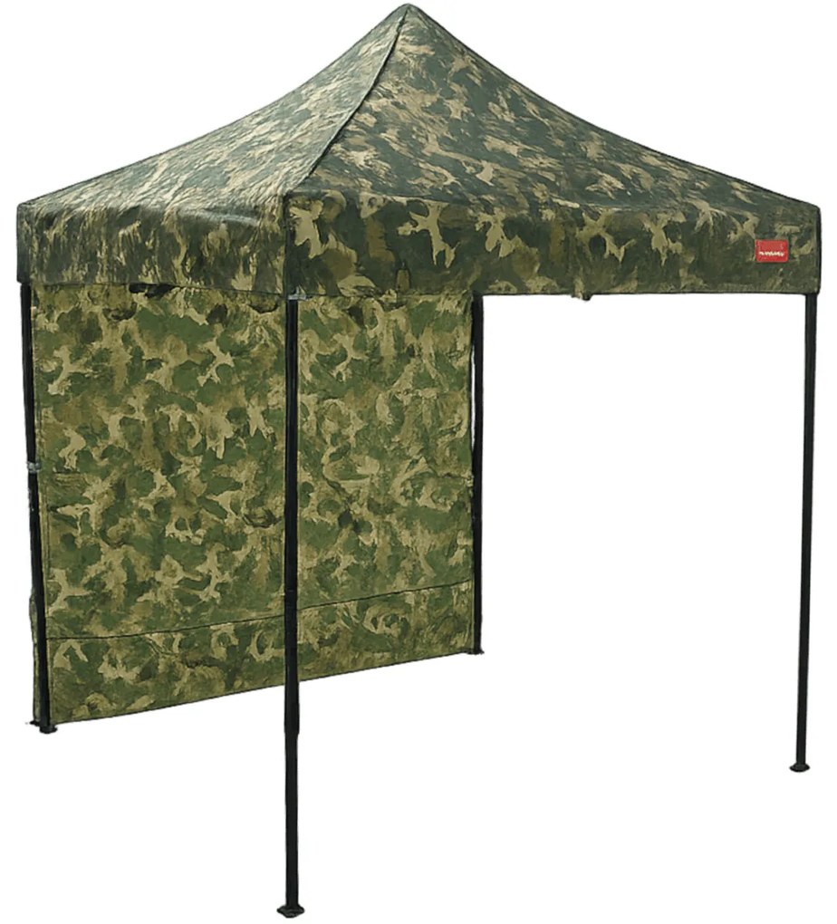 Rýchlorozkladací nožnicový stan 2x2m – oceľový, 1 bočná plachta, Maskáčová