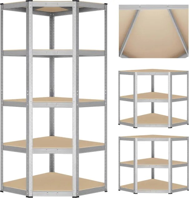 Rohový regál strieborný 180x70x40 cm