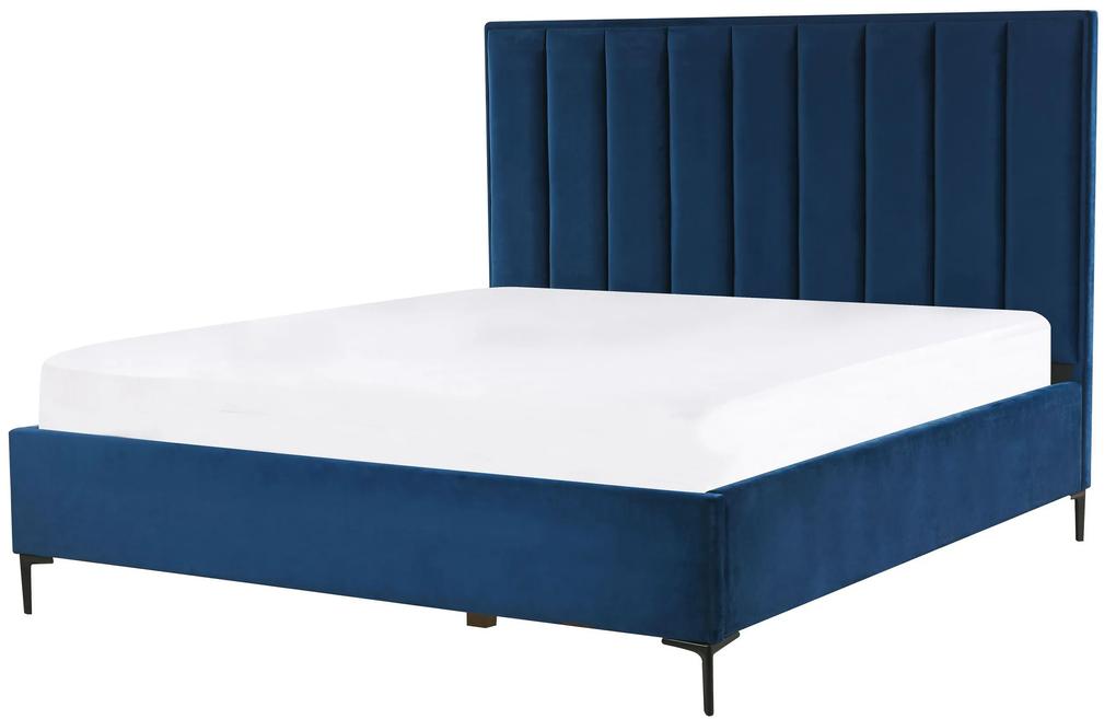 Zamatová posteľ s úložným priestorom 180 x 200 cm modrá SEZANNE Beliani