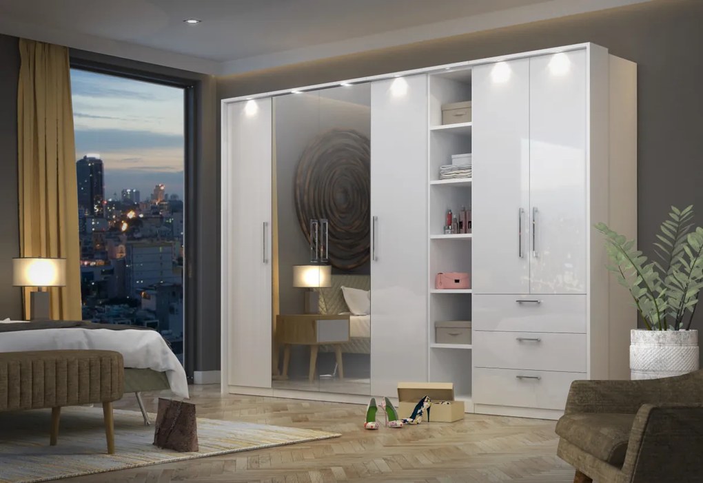 Regál OPTIMA + LED, 35x217x63, biela