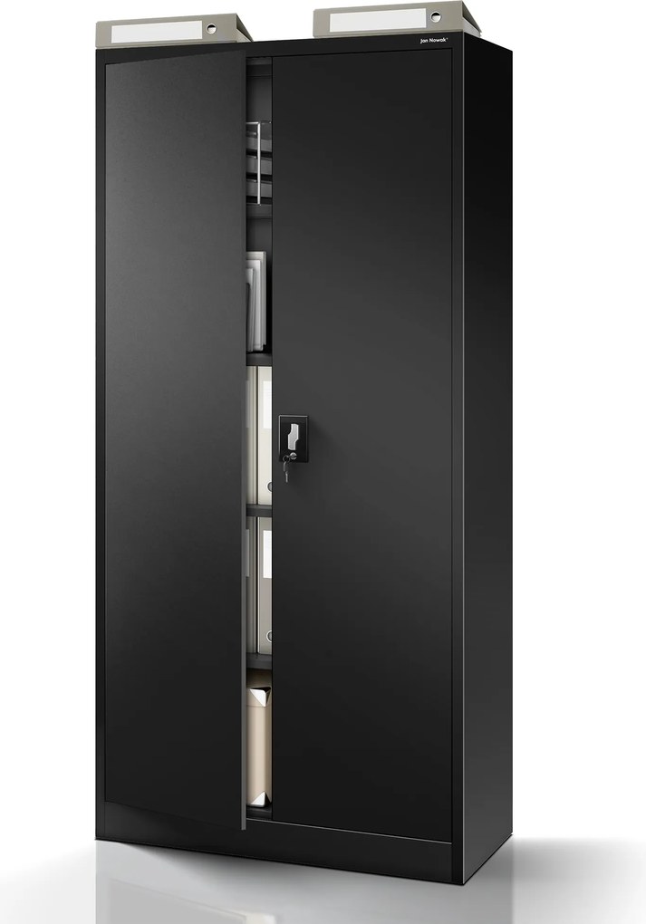 Kovová spisová skriňa JAN, 900 x 1850 x 400 mm, čierna