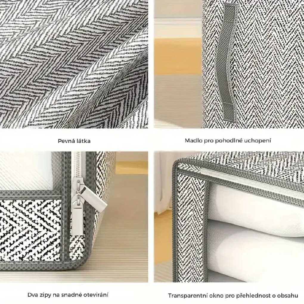 eCarla Textilný box na uskladnenie posteľnej bielizne a oblečenia, sivý COCK 52 x 44 x 30 cm