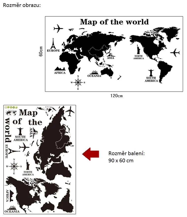 Veselá Stena Samolepka Mapa celého Sveta