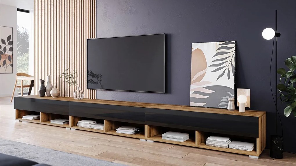 TV stolík Adenik 300, Farby: biela / biely lesk, Osvetlenie: osvetlenie LED biele