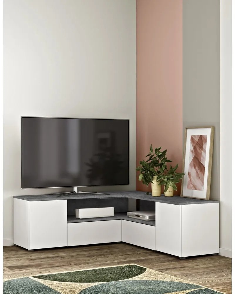 Sivo-biely TV stolík v dekore betónu 130x46 cm Angle – TemaHome