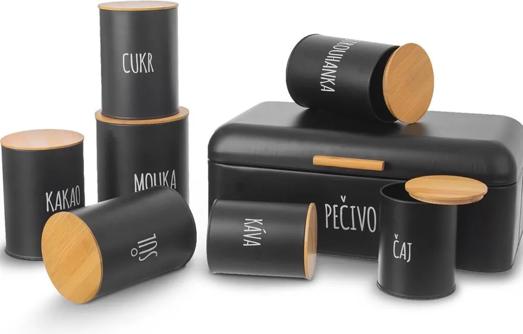 Orion Dóza na potraviny, plechová, čierna, s bambusovým vekom, 1,3l, RYŽA