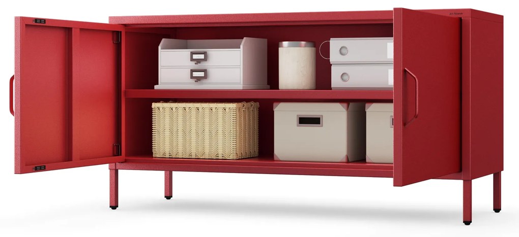 TV skrinka kovová na nožičkách červená, 1150x595x400 mm: ROSA Modern