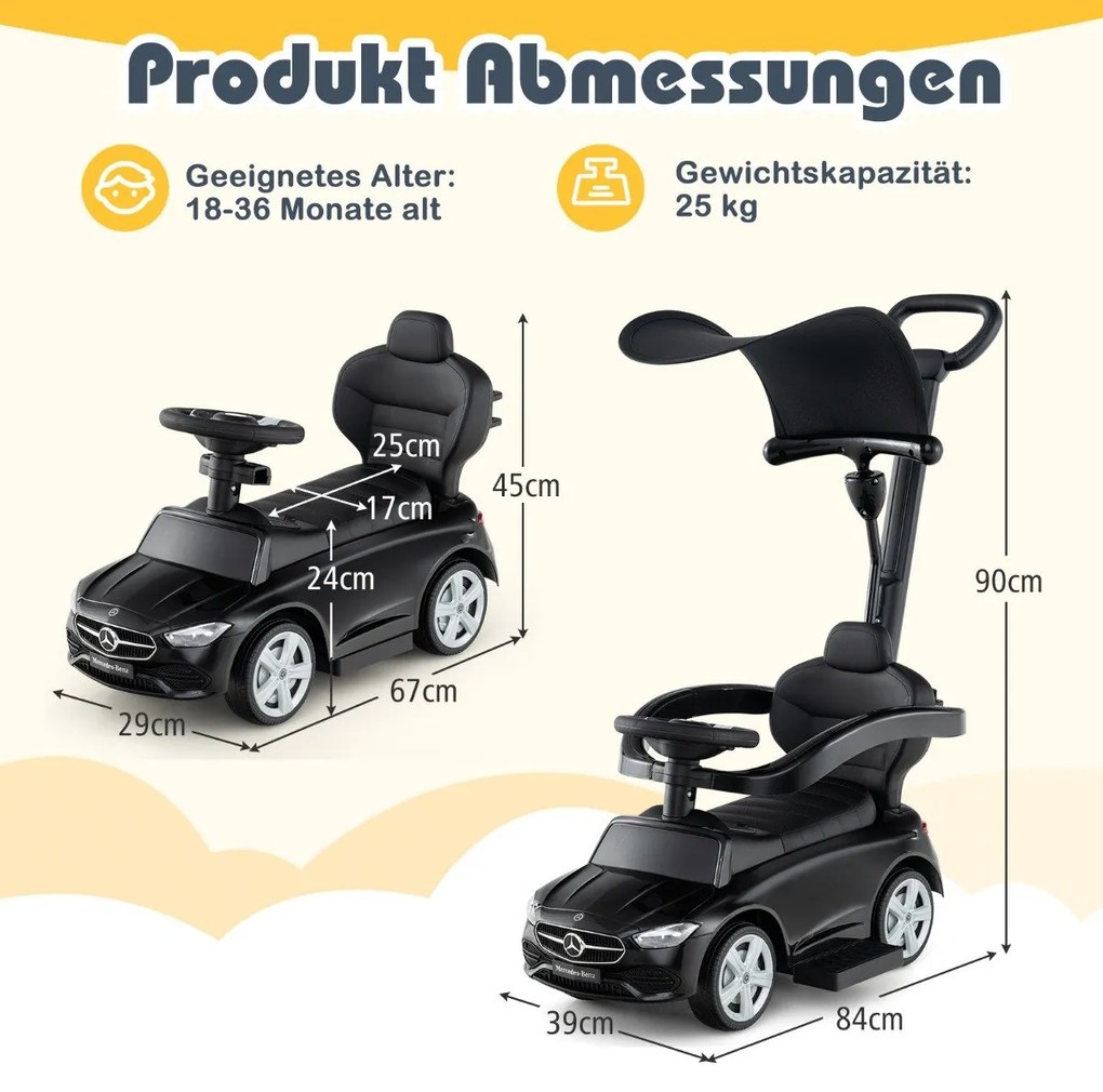 Mercedes-Benz Ride-On Car 3-v-1 Ride-On auto s prítlačnou rukoväťou pre deti od 1 roka ružové Barva: Čierna
