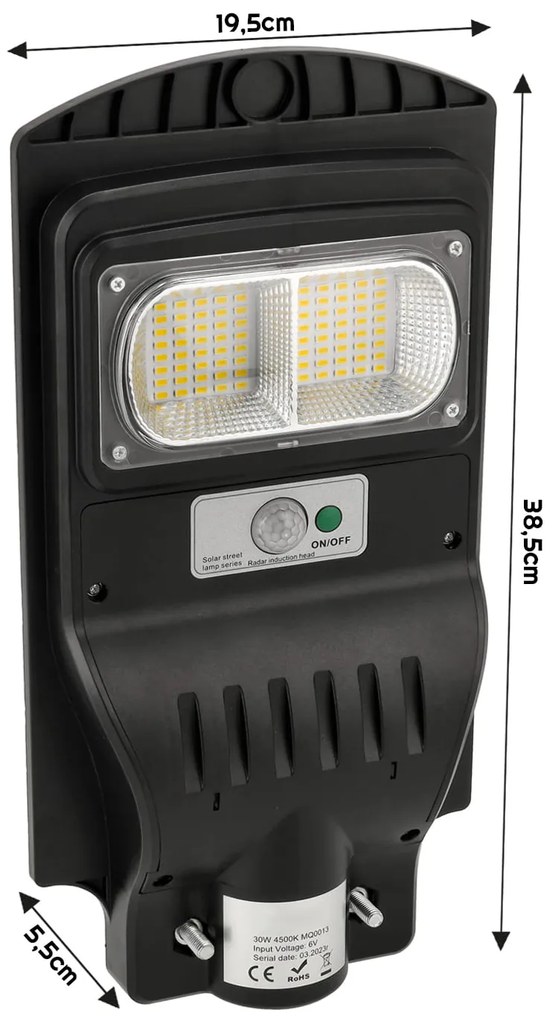 BERGE Solárna pouličná LED lampa MARAKESZ - 30W - PIR