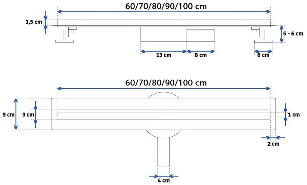 Rea Neo Slim Pro, lineárny odtokový žľab s 360stupňovým sifónom 90cm, nerez, REA-G8403