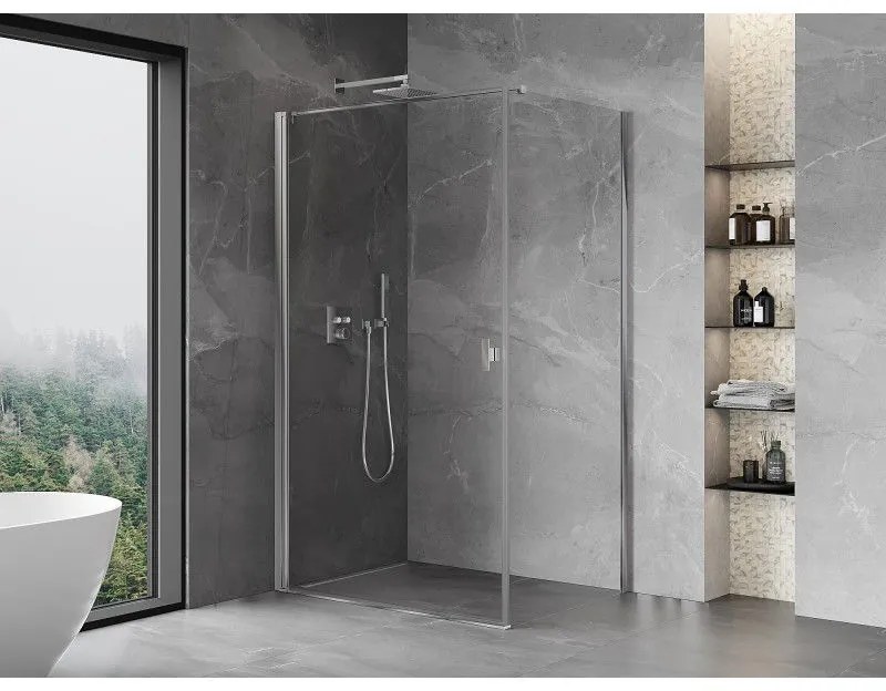 Mexen Mist-B, 1-krídlový výklopný sprchový kút 90 x 95 cm, číre sklo, chrómový profil, 8A2T-090-095-01-00