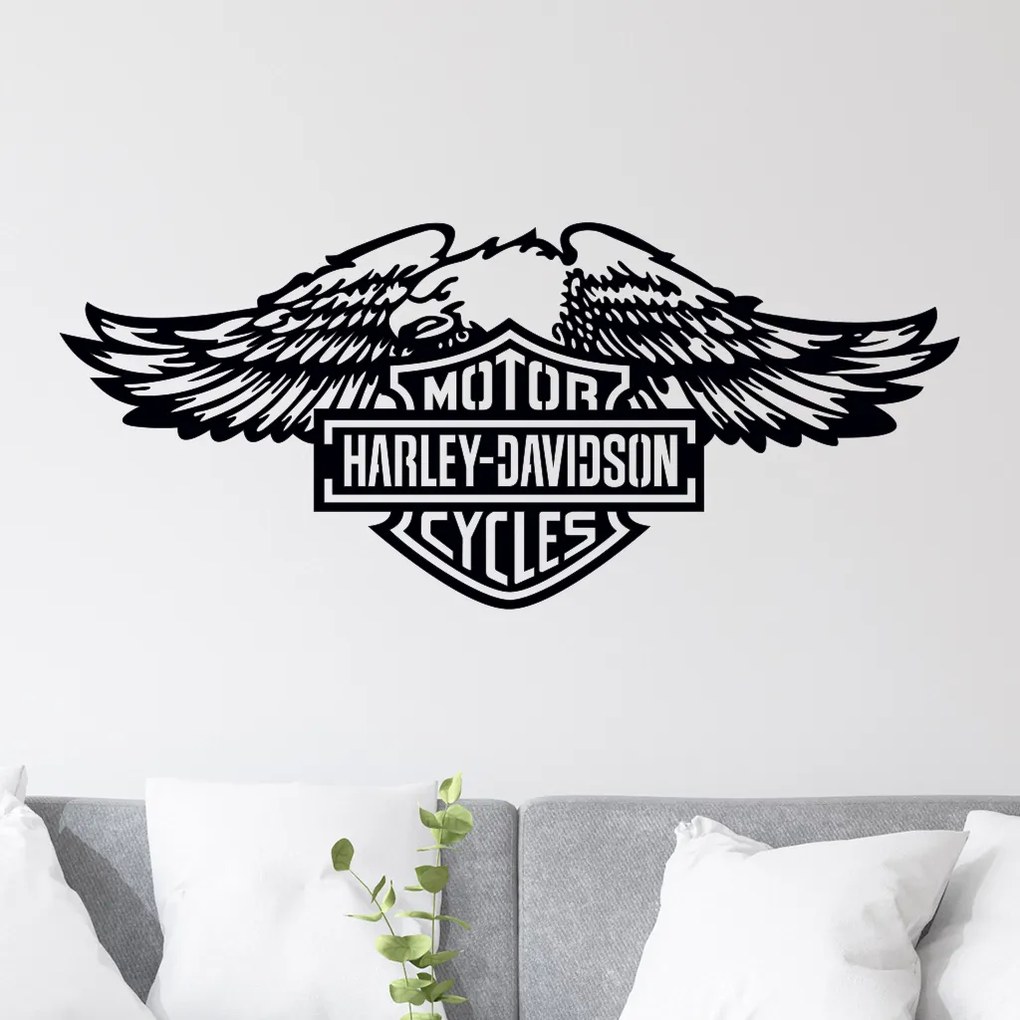 Veselá Stena Samolepka na stenu na stenu Harley Davidson orol Farba: bílá, Veľkosť: 60 x 26 cm