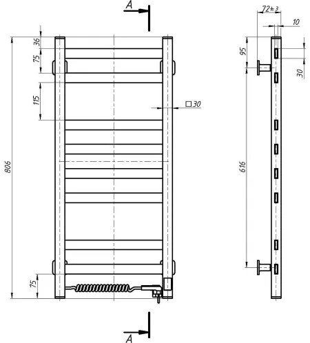 Kúpeľňový rebríkový radiátor s termostatom AVANGARD 251W/230V 80,6 cm IP44 biely ľavý