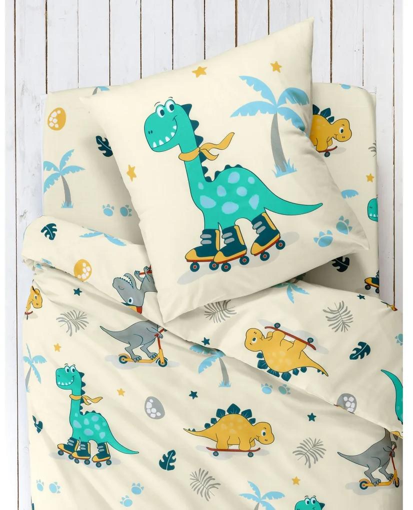 Detská posteľná bielizeň s motívom Dinoroul pre 1 osobu, bavlna (*) Súprava obliečku na vankúš (70x90) a na prikrývku (140x200) je v klasických rozmeroch a bez klopy pre zasunutie pod matrac.