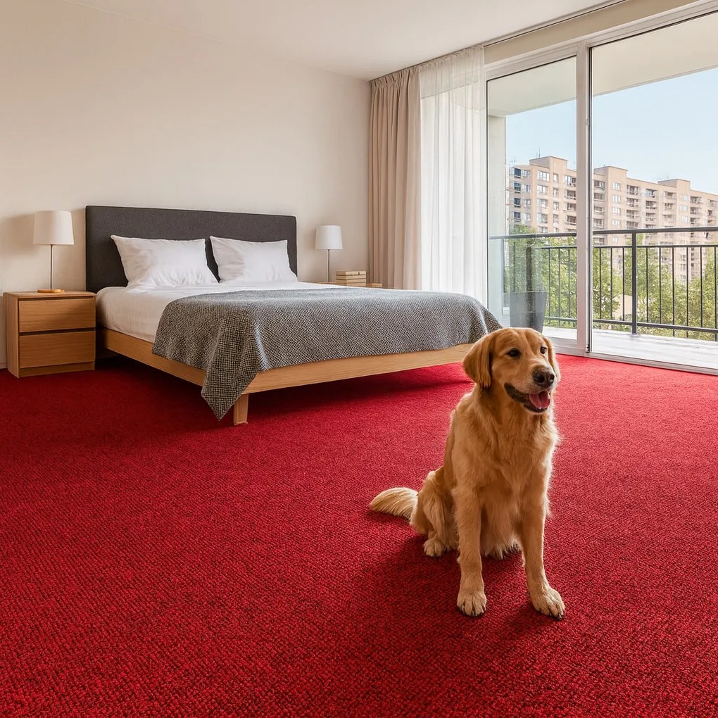 Ideal, Koberec metráž Efekt 5180, na mieru, šíře 5m, červená, filc, chodba / predsieň