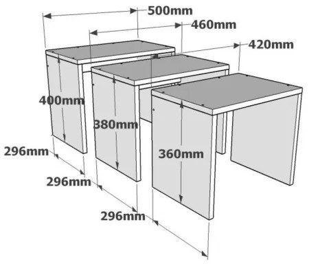 SADA 3x Odkladací stolík GUL hnedá/biela/šedá