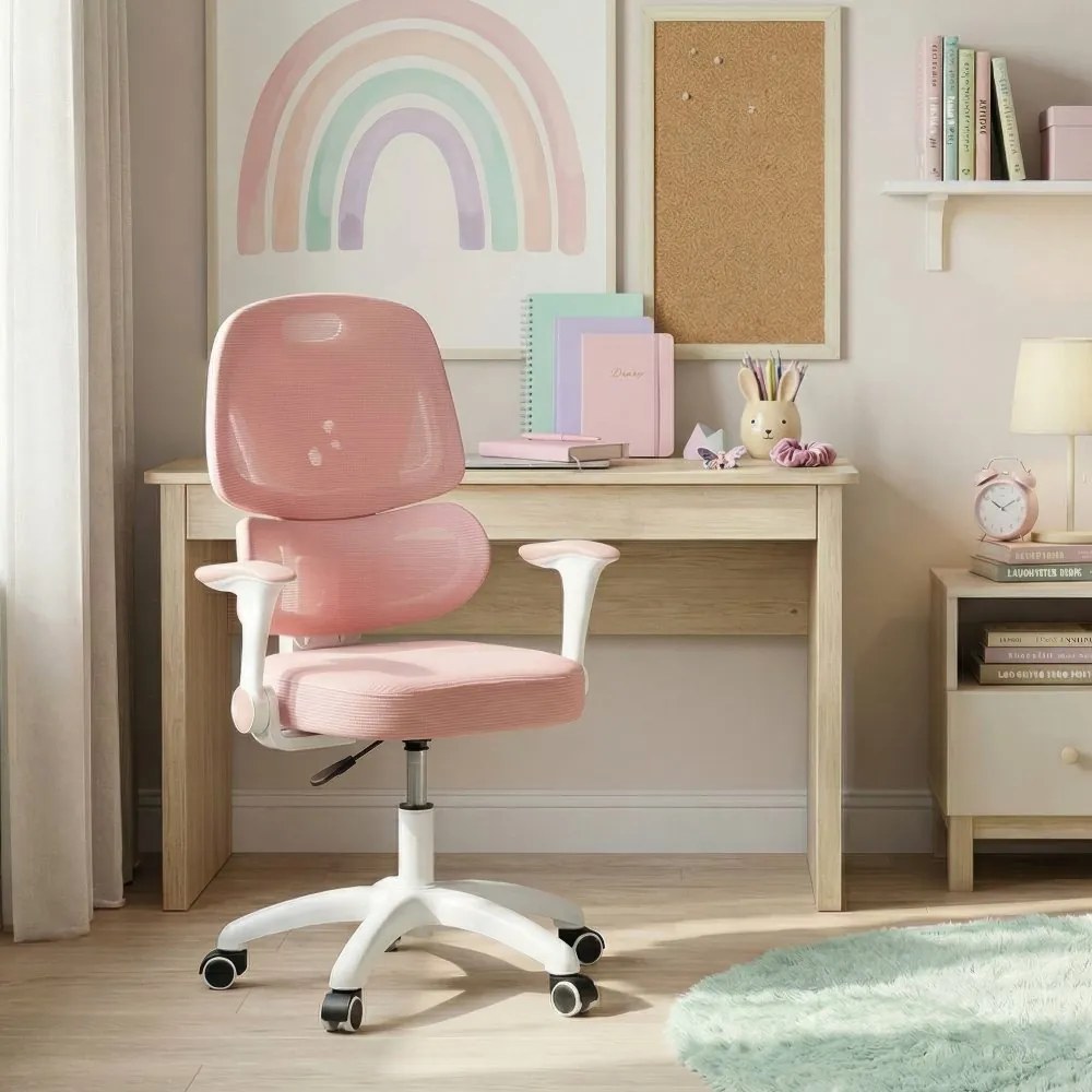 Detská pracovná stolička NANDU — sieť / látka, ružová