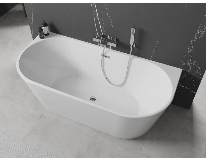 Mexen Oval, voľne stojaca nástenná vaňa 180 x 80 cm, biela, chrómový prepad, 52671808000-01