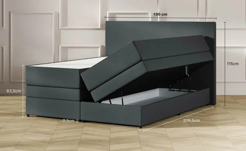 Kontinentálna posteľ Emma Premium boxspring 200x180 (typ I), tm. sivá (sawana 21)