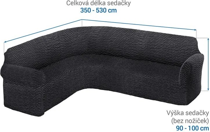 Bielastické poťahy CRISTINA antracitová rohová sedačka (š. 350 - 530 cm)