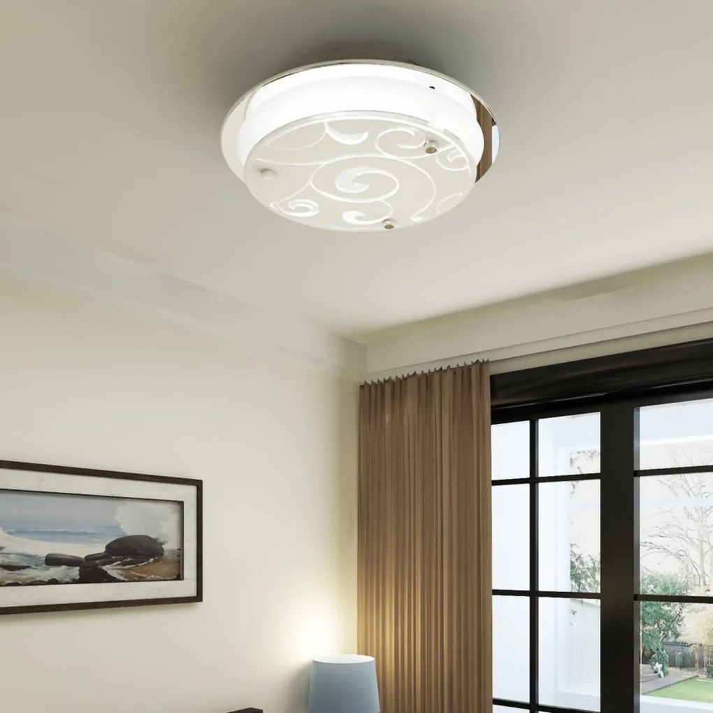 vidaXL Sklenená stropná lampa, okrúhla, 1 x E27, so vzorom