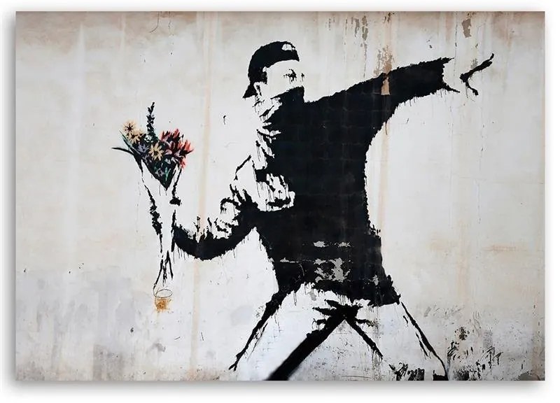Gario Obraz na plátne Banksy chuligán hádže kyticu kvetov Rozmery: 100 x 70 cm