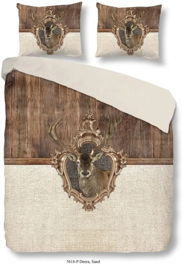 Hnedé posteľné obliečky z bavlny na jednolôžko Good Morning Premento Deer, 140 × 200 cm