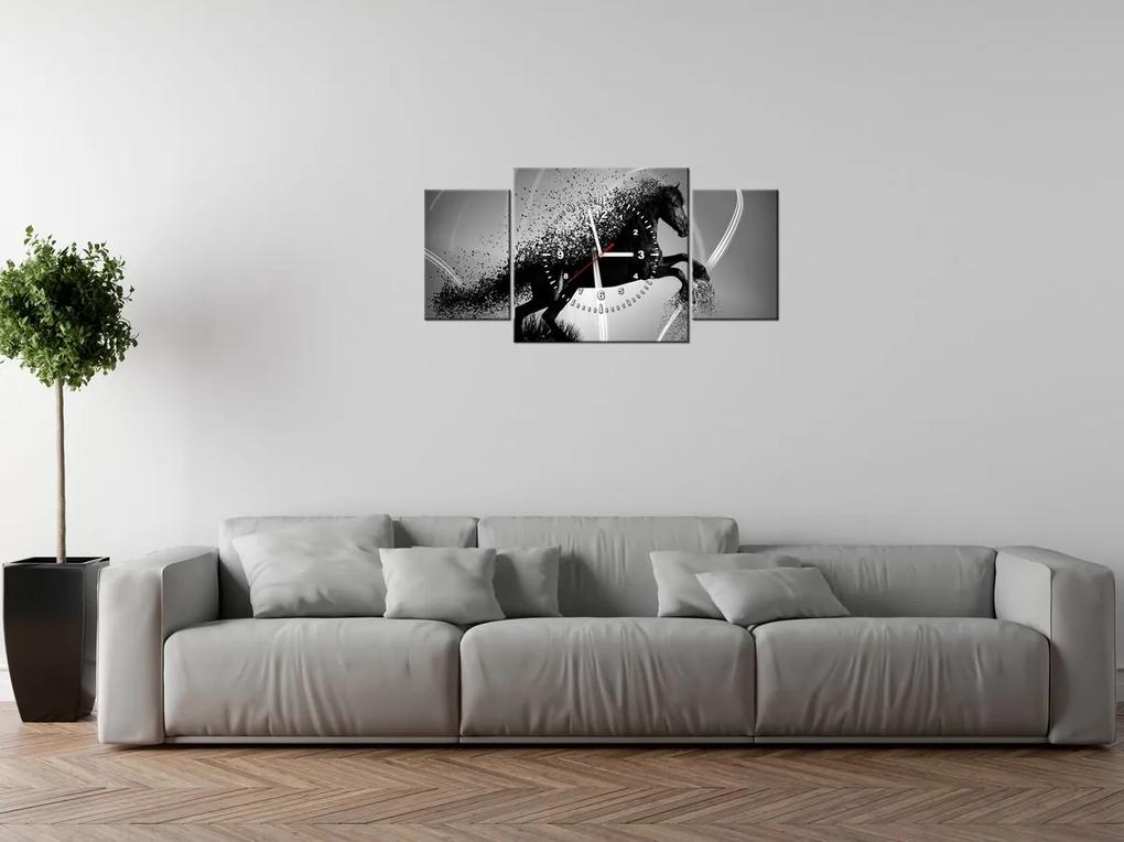 Gario Obraz s hodinami Čiernobiely kôň, Jakub Banas - 3 dielny Rozmery: 90 x 70 cm